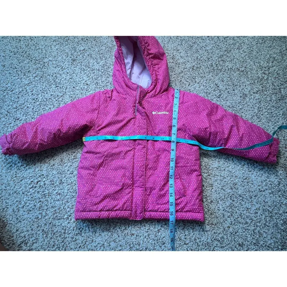 Columbia girls kids insulated winter jacket/coat, size 4T, Hot Pink polka dots